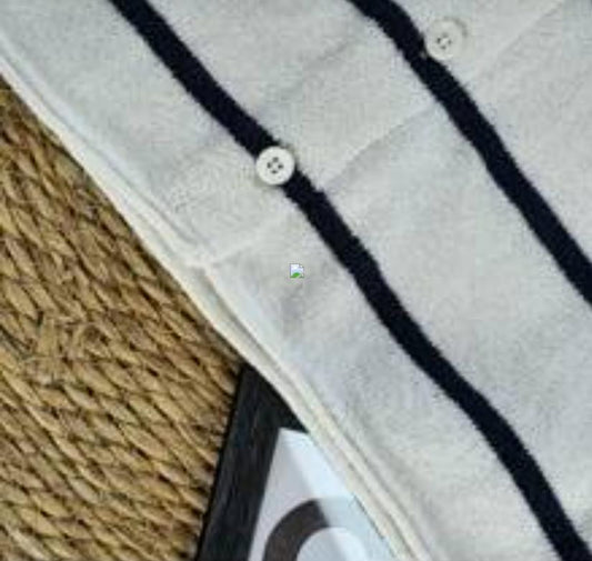 Women’s Knit Button Cardigan with Striped Short Sleeves CJ US