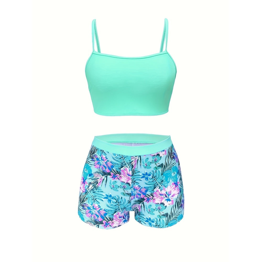 Printed High‑Waist Slimming Bikini Three‑Piece Set CJ US