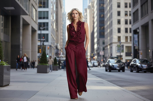 Linen-blend Sleeveless Shirt And Wide-leg Pants Set
