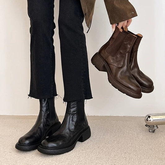 Womens British-style Dr Ankle Boots With Chunky Heels