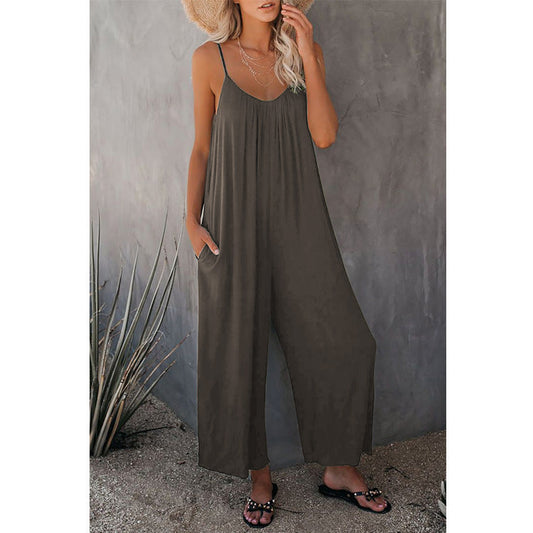 Women’s Pleated Chest Cross-Strap Jumpsuit