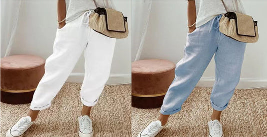 Women's Fashion Cotton Linen Solid Color Casual Pants