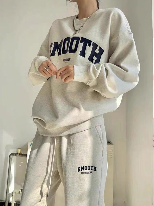 Gray Hoodie And Pants Fashion Running Two-piece Set Trendy