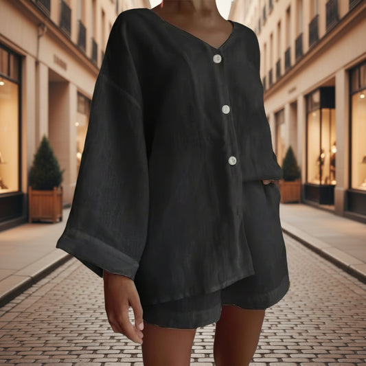 Fashionable Cotton-Linen Shirt And Shorts Casual Set