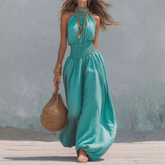 Sleeveless hanging neck lantern pants jumpsuit for women
