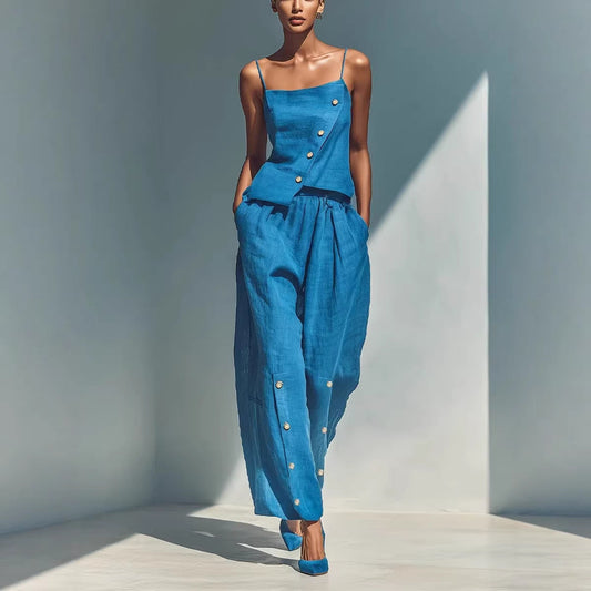 Gold-buckle Decorated Camisole And Pants Set