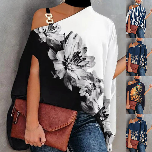 Women’s V-Neck Printed Off-Shoulder Vest Top