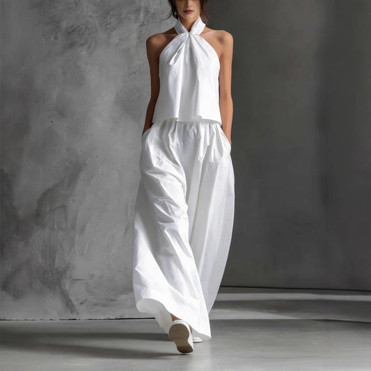 Loose-fitting Sleeveless Top And Wide-leg Pants Two-piece Set