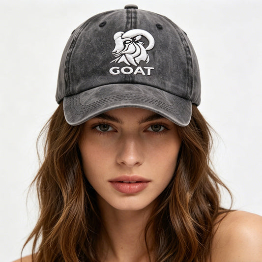 2pcs GOAT Ram Embroidered Baseball Cap - Vintage Washed Cotton Hat, Adjustable Unstructured Low Profile, Casual Outdoor Cap For Men Women
