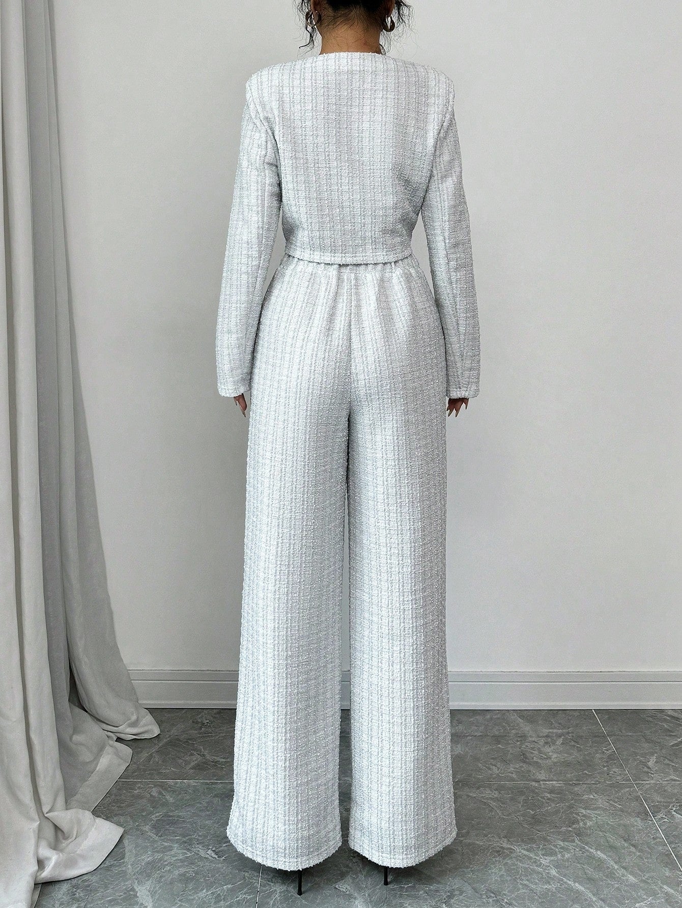 Women’s Tweed Pearl-Button Jacket & Pants Set CJ