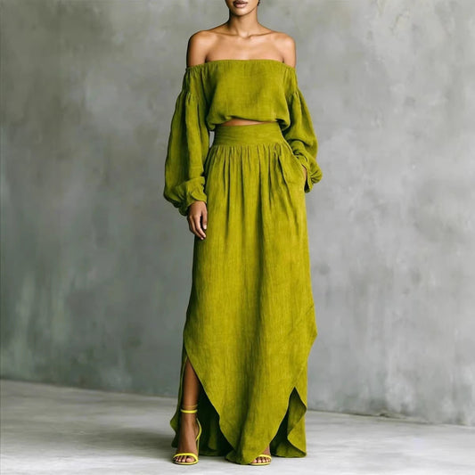 Casual Off-shoulder Top And An Asymmetrical Skirt Two Pieces