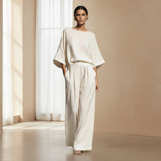 Womens Fashionable And Elegant Flared-Sleeve Linen Suit