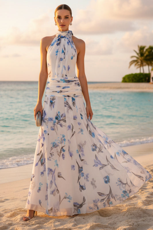 Hanging neck printed dress