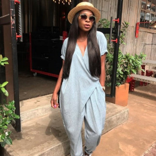 Fashionable Womens Loose V-Neck Jumpsuit