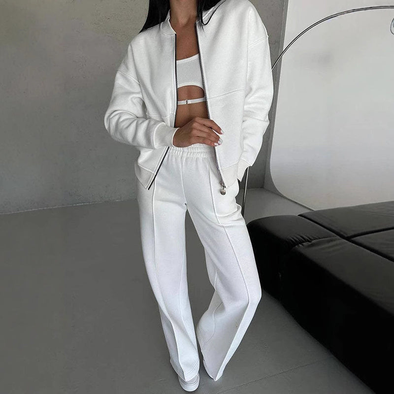 “2-Piece Zip-Up Sweatsuit Set with Wide-Leg Sweatpants” CJ US
