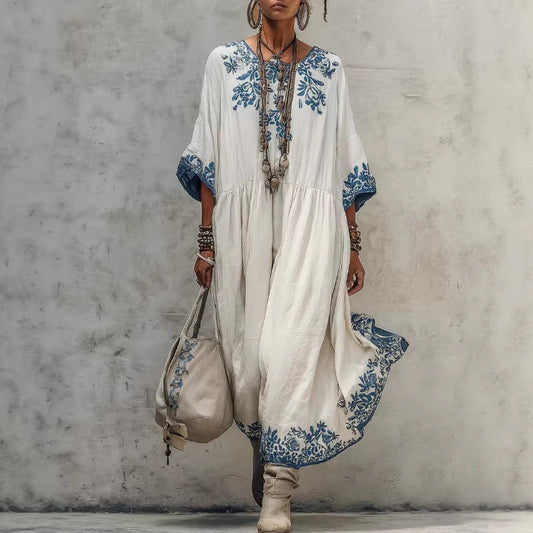Elegant High-end Round-neck Printed Dress