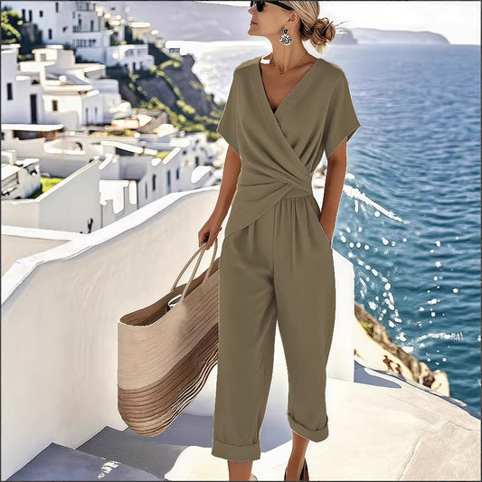 Women's Casual Fashion Solid Color Irregular Short-Sleeve Set