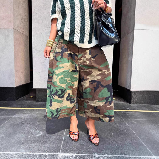 Fashionable Casual Camouflage Workwear-style Loose Wide-leg Pants