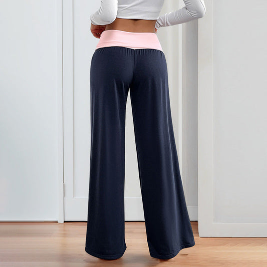Women's Casual Color-Block Patchwork Wide-Leg Pants