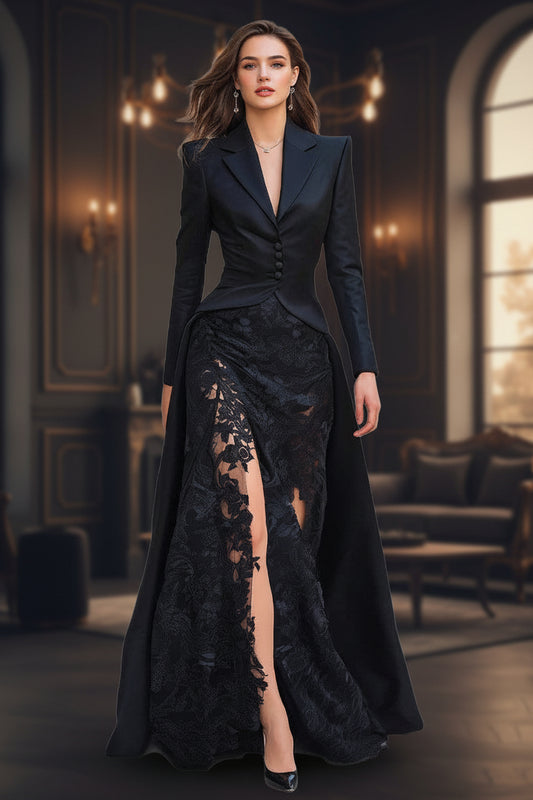 Chic Lace Suit Collar Two-Piece Long Sleeve Dress for Women