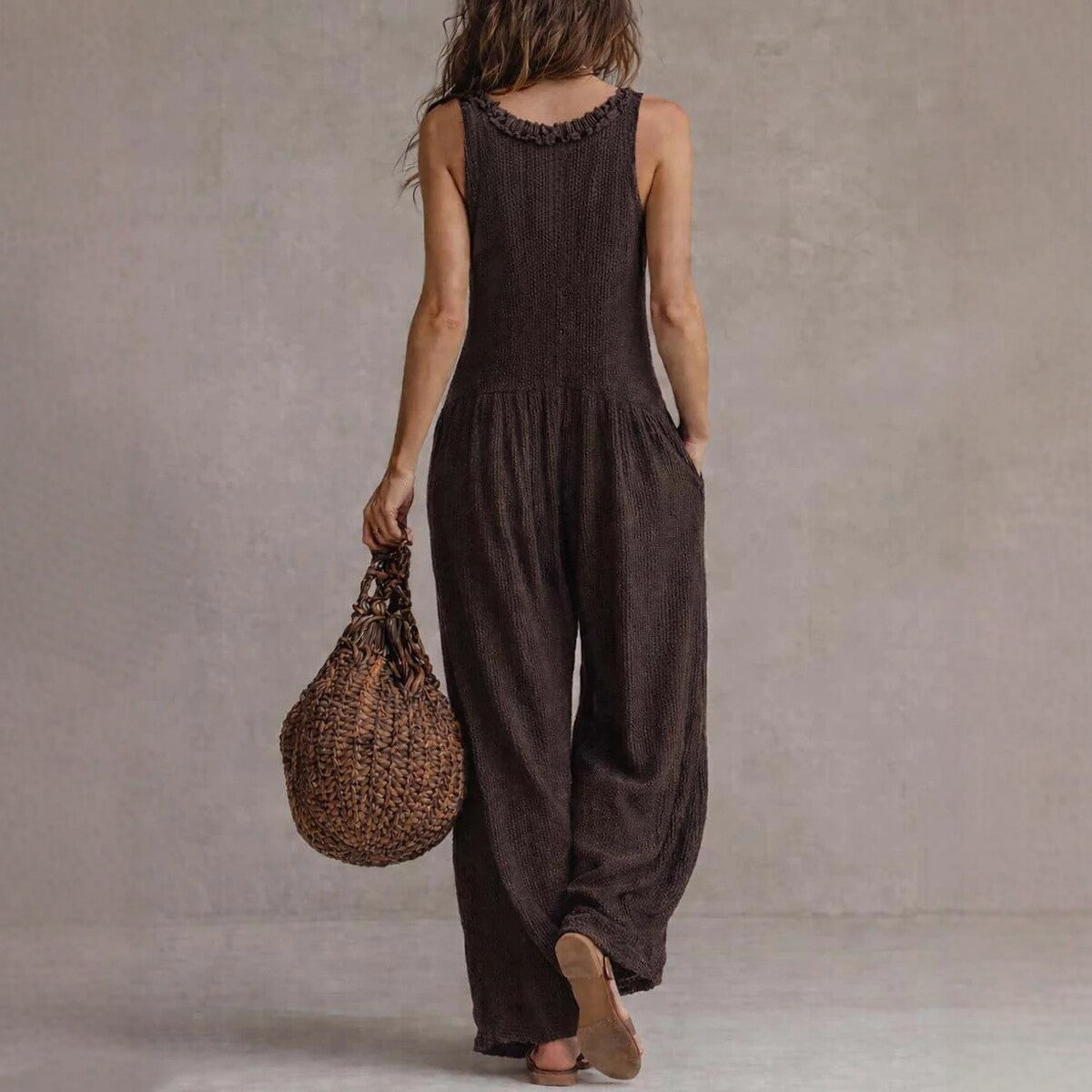 Women's Loose V-Neck Sleeveless Wide-Leg Jumpsuit