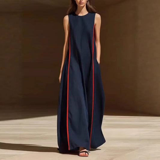 Women's Linen Sleeveless Loose Striped Dress