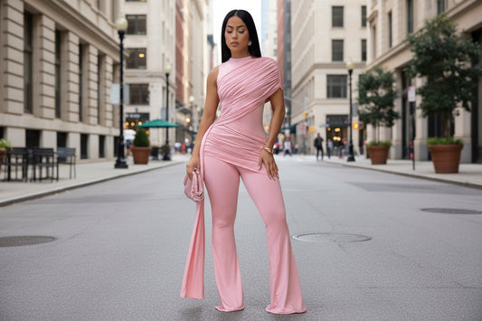 Sexy Crew-Neck Pleated Ribbon Jumpsuit