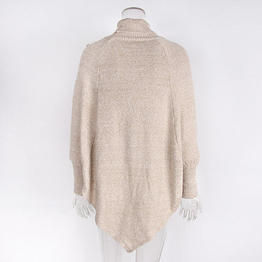 Women's Asymmetry Hem Turtleneck Sweater - Batwing Long Sleeve Casual Pullover For Fall Winter
