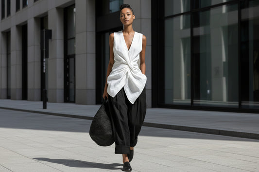 Waist-cinching Tie-front V-neck Sleeveless Top Wide-leg Pantsuit