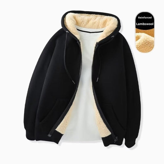 Women's Simple Solid Color Cold-proof Warm Berber Fleece Hooded Jacket
