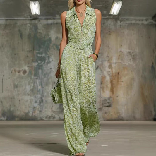Printed Zip-up Sleeveless Jumpsuit