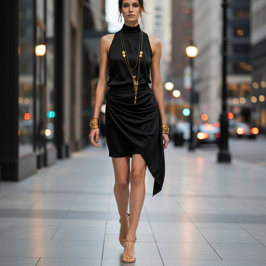Sleeveless Double-layer Asymmetrical Hem Mini Skirt