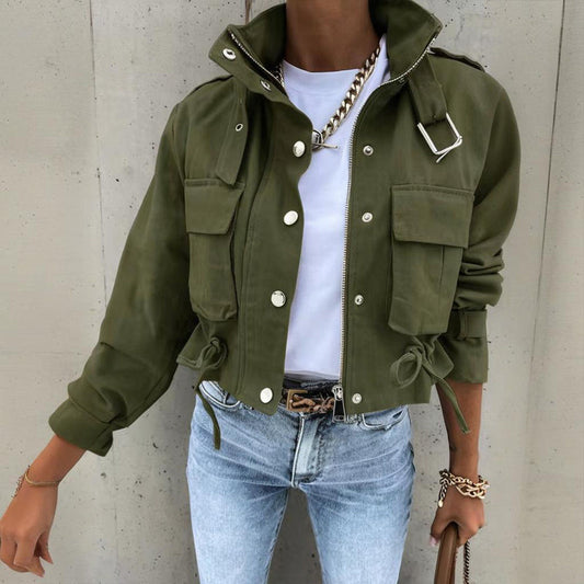 Women’s stand collar drawstring hem jacket CJ US