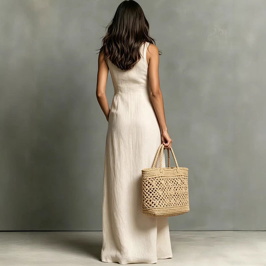 Women's Stand-Collar A-Line Maxi Dress – Resort & Vacation Style