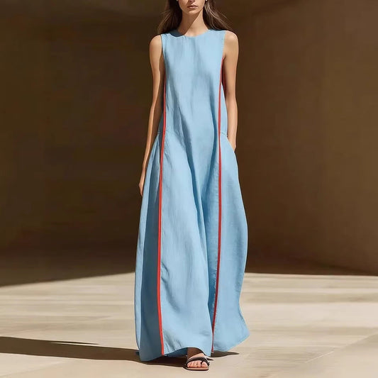 Women's Linen Sleeveless Loose Striped Dress