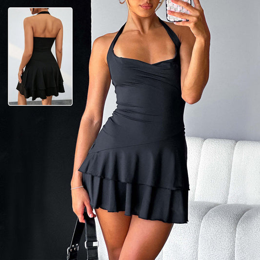 🌺 Women's Slim Halter Neck Ruffled Backless Mini Dress FitiqueFit