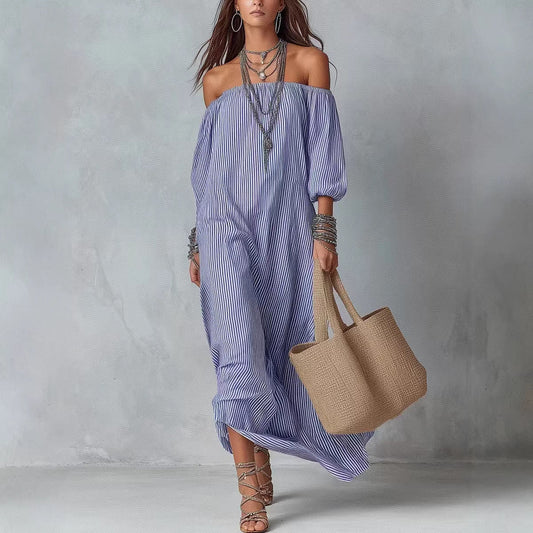 New SpringSummer Elegant Striped Loose-Fit Chic Holiday Dress For Women