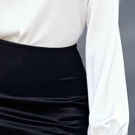 Women's Elegant Long Sleeve V-Neck Solid Color Relaxed Fit Solid Shirt, Business Casual Office Blouse For Fall