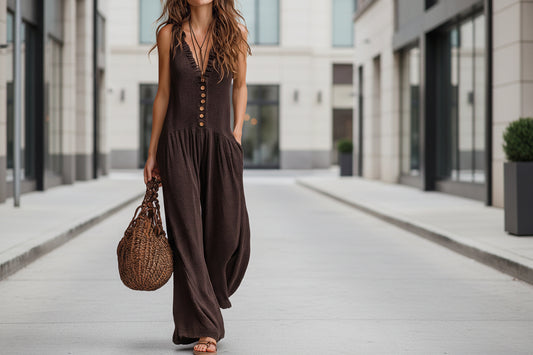 Women's Loose V-Neck Sleeveless Wide-Leg Jumpsuit