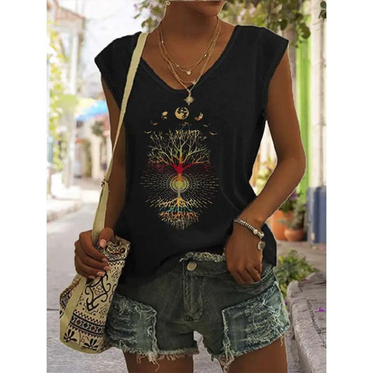 Women's Bohemian Moon And Tree Graphic Tee CJ