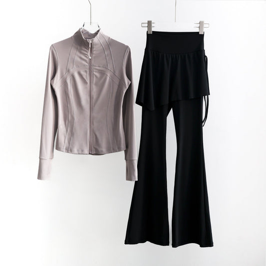 Long-sleeve Running Outfit With Zipper professional Gymwear Thats Slimming And Figure-flattering