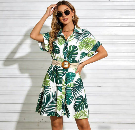 Womens Slimming Belt Short-Sleeve Dress