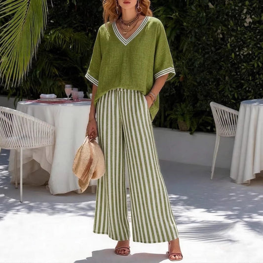 Tunic-style Striped Casual Trousers Womens Outfit