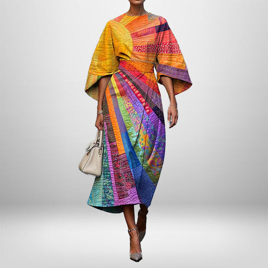 Women's Elegant Fashion Print Round Neck Long Dress