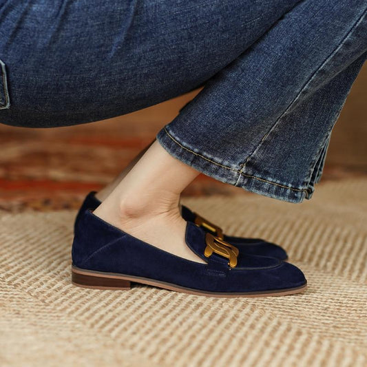 Retro Metal Buckle Slip On Loafer Shoes