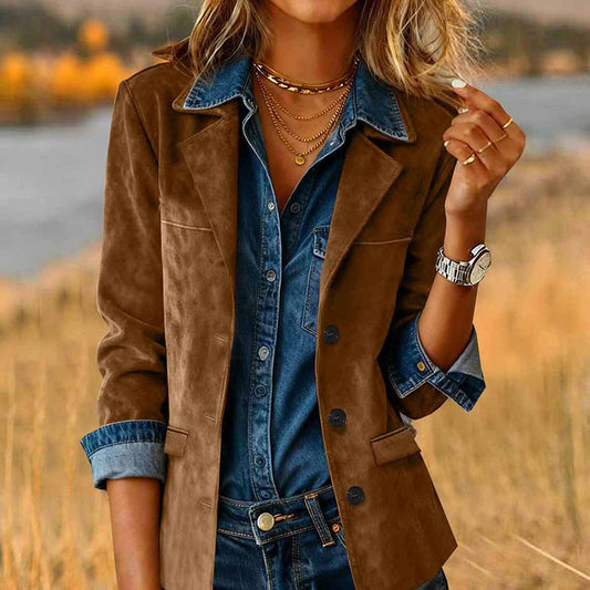 Plus Size Women's Solid Color Blazer Jacket Notch Lapel Long Sleeve Motorcycle Coat With Pockets For Office&Formal Wear CJ US