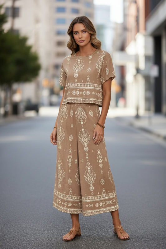 Women's Contrast-Colored Ethnic-Style Printed Set