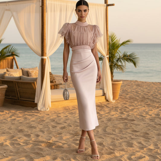 Mesh lace up waist bag hip dress