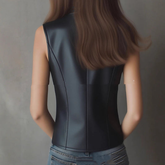 Fashionable Stand Collar Sexy Backless Slim-fit Crop PU Vest