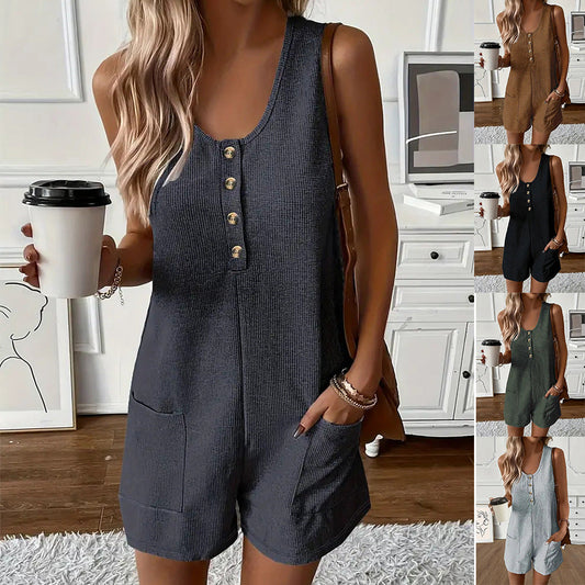 Casual Buttoned-pocket Vest Jumpsuit